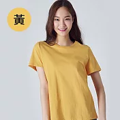 【男人幫】SL035＊圓領純棉/亞麻棉彈性素面T恤 XS 黃色