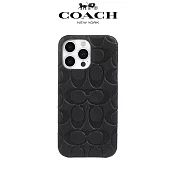 【COACH】iPhone 15系列 精品真皮手機殼 黑色壓花經典大C iPhone 15 Pro