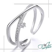 【伊飾童話】菱角交叉＊碎鑽開口彈性戒指/銀