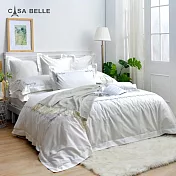 法國CASA BELLE《浪海漫影》雙人匹馬棉刺繡四件式防蹣抗菌吸濕排汗兩用被床包組(兩色可選)-白色