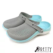 【Pretty】男女 女大尺碼 洞洞鞋 雨鞋 防水鞋 布希鞋 拖鞋 涼鞋 穆勒鞋 兩穿式 US4 水藍色