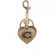 COACH C Logo 金屬及塗層帆布愛心吊飾/鑰匙圈 (卡其色)