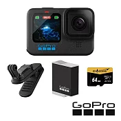 【GoPro】HERO 12 全方位攝影套組 (HERO12單機+磁吸旋轉夾+Enduro原廠充電電池+64G記憶卡) 正成公司貨