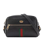 GUCCI GG Ophidia 綠紅織帶牛皮迷你斜背包 (黑色)