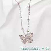 Wanderlust+Co 澳洲品牌 彩鑽銀色水晶蝴蝶項鍊