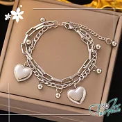 【伊飾童話】光亮愛心＊雙層串珠麻花手鍊/銀