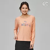 ADISI 女浪花洞洞長袖圓領透氣圖T AL2311017 (S-2XL)｜輕量 吸濕排汗 快乾 透氣網洞 彈性柔軟 排汗衣 S 杏黃蜜桃