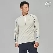 ADISI 男SUNCOOL抑菌半門襟長袖排汗衣(接袖) AL2311029 (M-2XL)｜防曬 抗UV 抗菌 除臭 吸濕排汗 快乾 彈性 L 燕麥奶