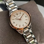 BULOVA寶路華精品錶,編號：BU00002,28mm圓形玫瑰金精鋼錶殼白色錶盤精鋼金銀相間錶帶