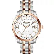 RHYTHM 麗聲 日本跳色錶框錶帶日期顯示自動鋼帶機械錶-A1302 白面玫瑰金