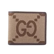 GUCCI Jumbo GG Logo 緹花布及皮革對開8卡短夾 (棕色)