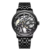 Mark Fairwhale 馬克菲爾 美學設計鏤空字面錶盤機械錶-6040(多層鏤空機械錶) 午夜黑
