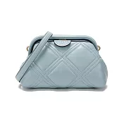 TORY BURCH 素面羊皮縫線斜揹包-淺藍色