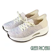 【GREEN PHOENIX】女 懶人鞋 健走鞋 休閒鞋 氣墊 厚底 彈力 透氣 秒穿 襪套式 EU35 白色
