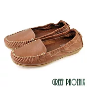 【GREEN PHOENIX】女 平底鞋 莫卡辛 豆豆鞋 懶人鞋 休閒鞋 便鞋 全真皮 台灣製 EU36 棕色5