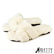 【Pretty】女 拖鞋 毛毛拖鞋 保暖拖鞋 室內拖鞋 絨毛 方頭 EU36 米色