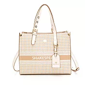 JSN - 莎士比亞貴族千鳥紋系列百搭奢華大容量手提單肩斜背大方包-共2色 杏色