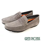 【GREEN PHOENIX】男 樂福鞋 商務皮鞋 紳士皮鞋 皮鞋 真皮 反毛皮 牛麂皮 EU41 灰色