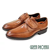 【GREEN PHOENIX】男 皮鞋 紳士鞋 商務鞋 全真皮 沾黏式 EU41 棕色