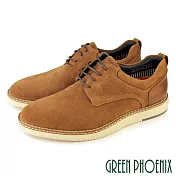【GREEN PHOENIX】男 休閒鞋 休閒皮鞋 反毛皮 牛麂皮 真皮 綁帶 EU41 棕色
