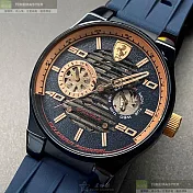 FERRARI法拉利精品錶,編號：FE00075,44mm六角形寶藍精鋼錶殼寶藍色錶盤矽膠寶藍錶帶