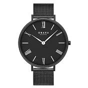 OBAKU 羅馬時刻紳士米蘭時尚腕錶-全黑