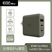 +886 [極Hai] GaN氮化鎵 65W PD 3孔快充充電器 (3色可選) 軍綠