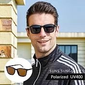 【SUNS】時尚寶麗來偏光太陽眼鏡 TR90彈性Polarized 男女適用 防眩光 抗UV400 S194 砂黑框灰片