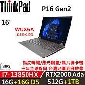 ★全面升級★【Lenovo】聯想 ThinkPad P16 Gen2 16吋商務筆電(i7-13850HX/16G+16G/512G+1TB/RTX 2000 Ada)