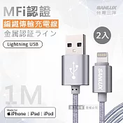 臺灣三洋 MFi原廠認證線 Lightning USB iPhone金屬編織傳輸充電線(100cm) 兩入