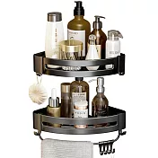 【iRoom優倍適】太空鋁加厚款免打孔轉角置物架-買一送一帶掛桿組 三角(曜黑色)