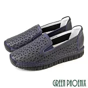 【GREEN PHOENIX】女 樂福鞋 休閒鞋 平底鞋 懶人鞋 便鞋 全真皮 牛皮 吸震減壓 EU38 藍色