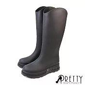 【Pretty】女 雨靴 雨鞋 防水靴 防水鞋 長靴 平底 EU39 黑色