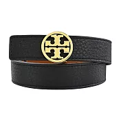 TORY BURCH MILLER荔枝紋牛皮雙面皮帶- S 黑金