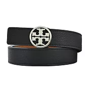 TORY BURCH MILLER荔枝紋牛皮雙麵皮帶- 黑銀
