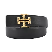 TORY BURCH ELEANOR小牛皮雙T大LOGO皮帶- 黑金