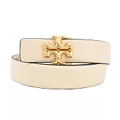 TORY BURCH ELEANOR小牛皮雙T大LOGO皮帶- S 奶油白