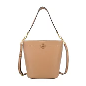 TORY BURCH MCGRAW荔枝紋雙T LOGO手提/斜背水桶包-大/ 駝