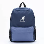KANGOL - 英國袋鼠雙拼LOGO學院風後背包-共4色 藍底藍口袋