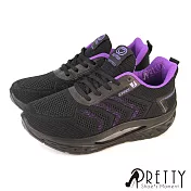 【Pretty】女 休閒鞋 運動鞋 綁帶 彈力氣墊 輕量厚底 JP23 黑色
