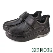 【GREEN PHOENIX】男 休閒鞋 休閒皮鞋 商務鞋 沾黏式 厚底 吸震減壓 會呼吸的鞋 磁石震動 EU39 黑色