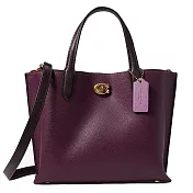 COACH 拼接皮革荔枝紋兩用包-深紫莓色