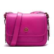 COACH 素面皮革翻蓋旋釦斜背包-紫莓