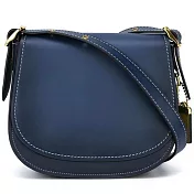 COACH 簡約皮革翻蓋斜背包-午夜藍