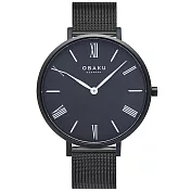 OBAKU 羅馬時刻淑女米蘭時尚腕錶-全黑