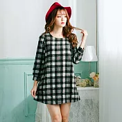 【Wonderland】優雅英倫風格紋毛呢顯瘦洋裝 M 黑色