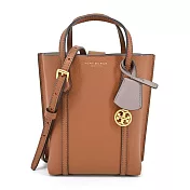 TORY BURCH PERRY荔枝紋雙層手提/斜背兩用包-迷你/ 棕