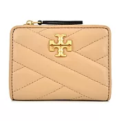 TORY BURCH KIRA 金字LOGO羊皮斜紋拉鍊零錢短夾- 奶茶