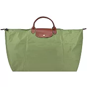 LONGCHAMP LE PLIAGE系列短把再生尼龍摺疊水餃旅行袋(中) 苔蘚綠