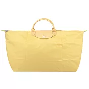 LONGCHAMP LE PLIAGE GREEN系列刺繡短把再生尼龍摺疊旅行袋(特大)  小麥黃